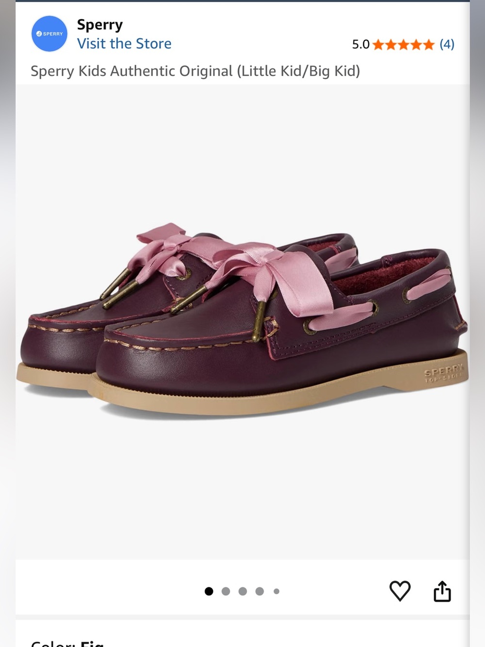 Sperry Burgundy Leather Kids Boat Shoes with Pink Ribbon
